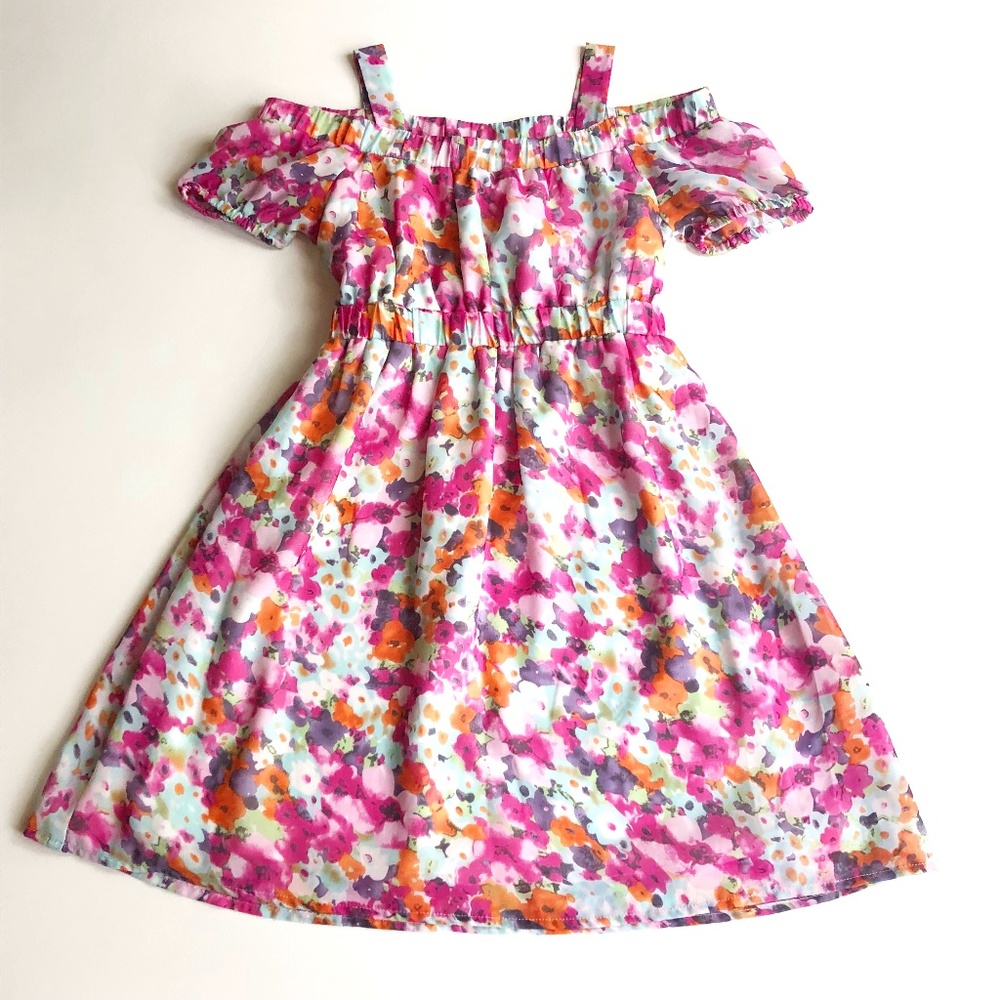 hype girls Chiffon Floral Off Shoulder Dress Sz 7